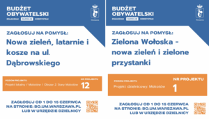 Projekt nr 1 Zielona Wołoska i Stary Mokotów – Projekt nr 12 Nowa zieleń, latarnie i kosze na ul. Dąbrowskiego.